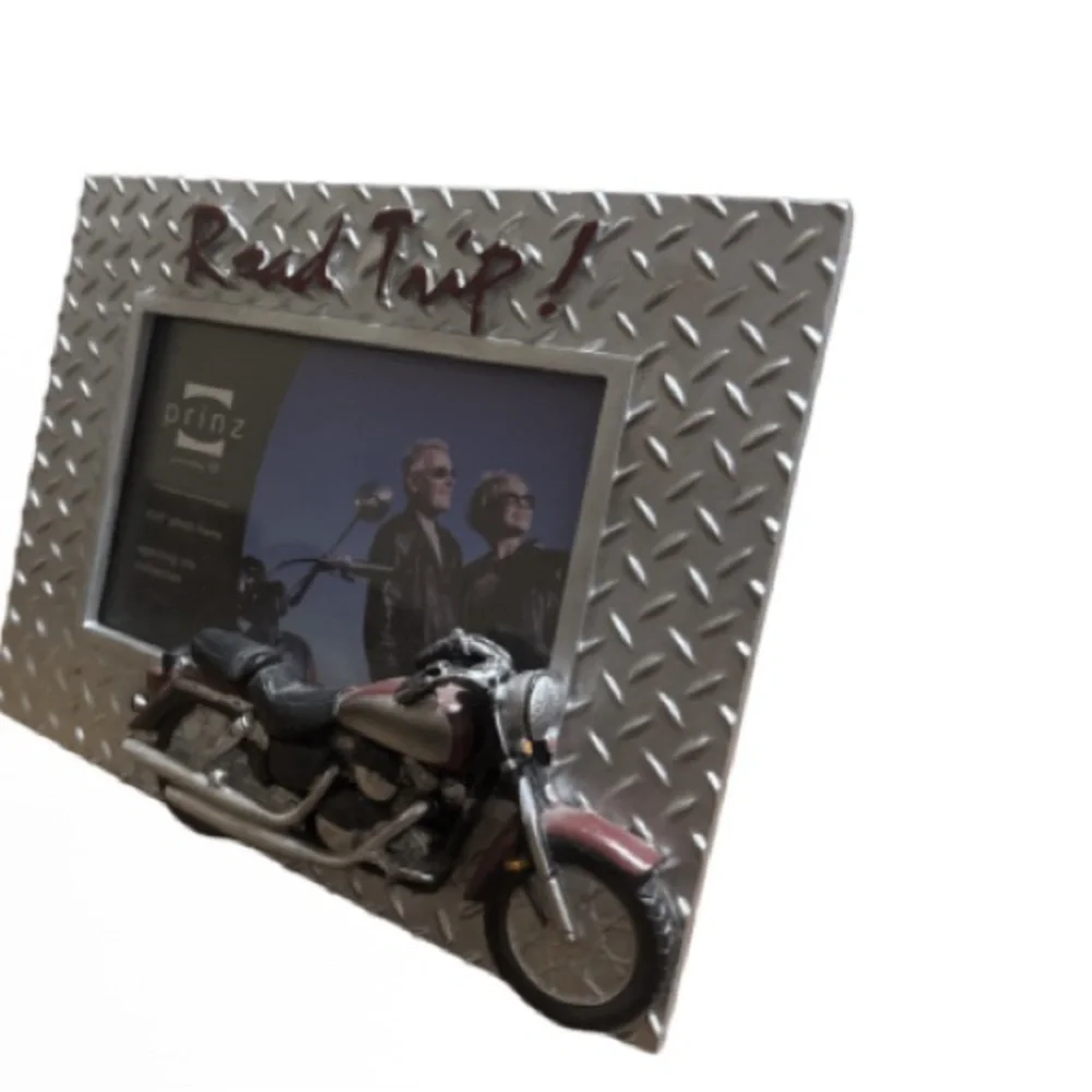 Road Trip Photo Frame with Motorcycle Accent - Silver and Black 5x7